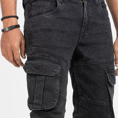 Premium Denim Cargo Pants - Metal Black