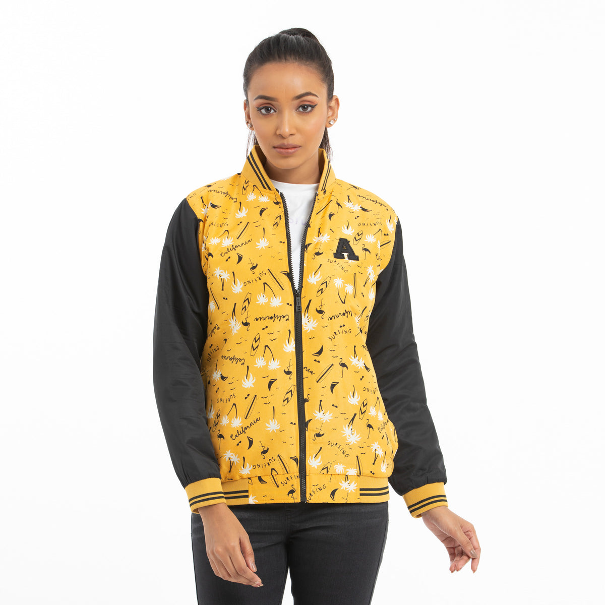 Ladies AOP taffeta jacket - mustard & black