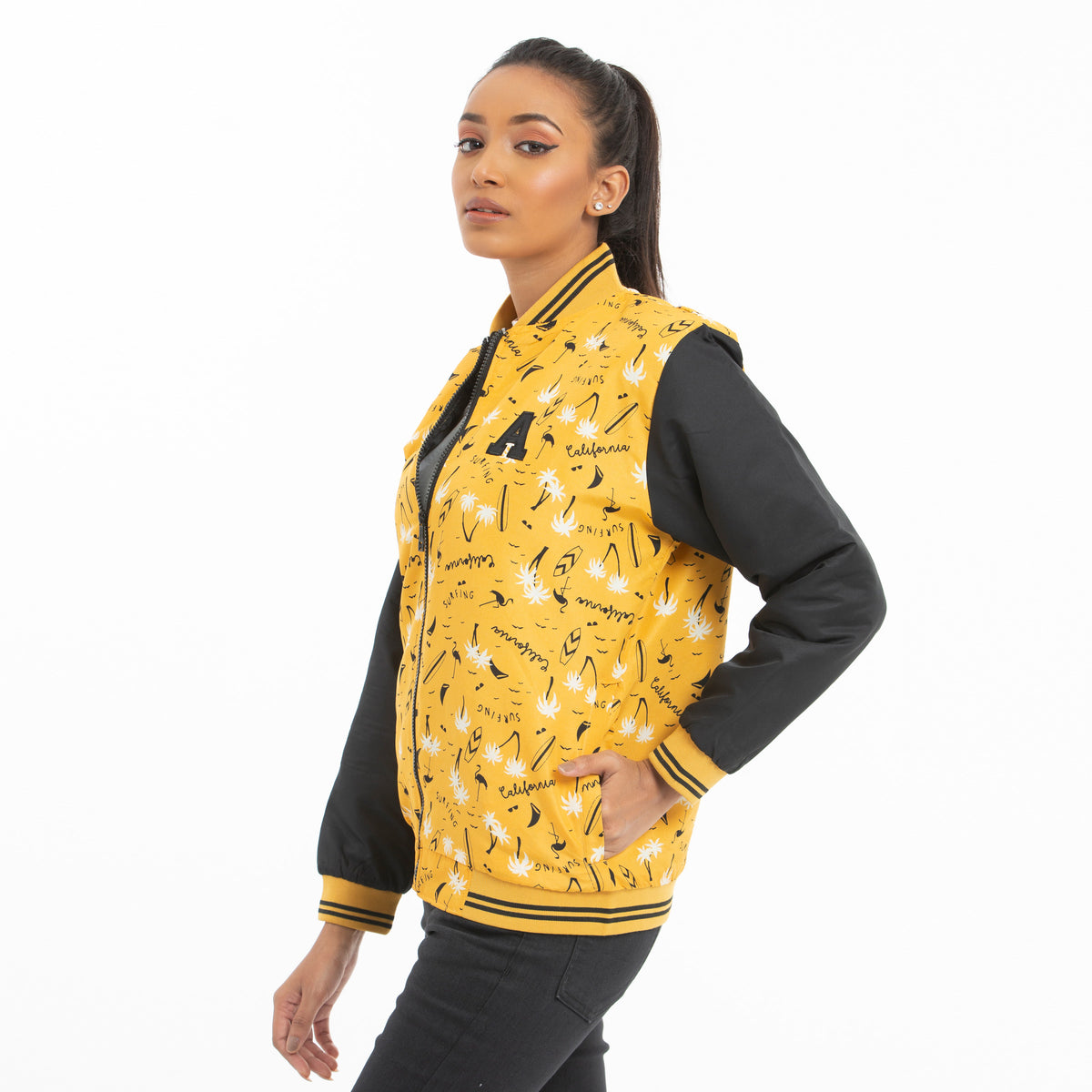 Ladies AOP taffeta jacket - mustard & black