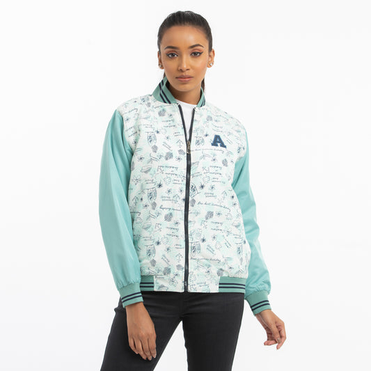 Ladies AOP taffeta jacket - turquoise & white