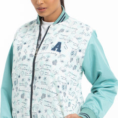 Ladies AOP taffeta jacket - turquoise & white