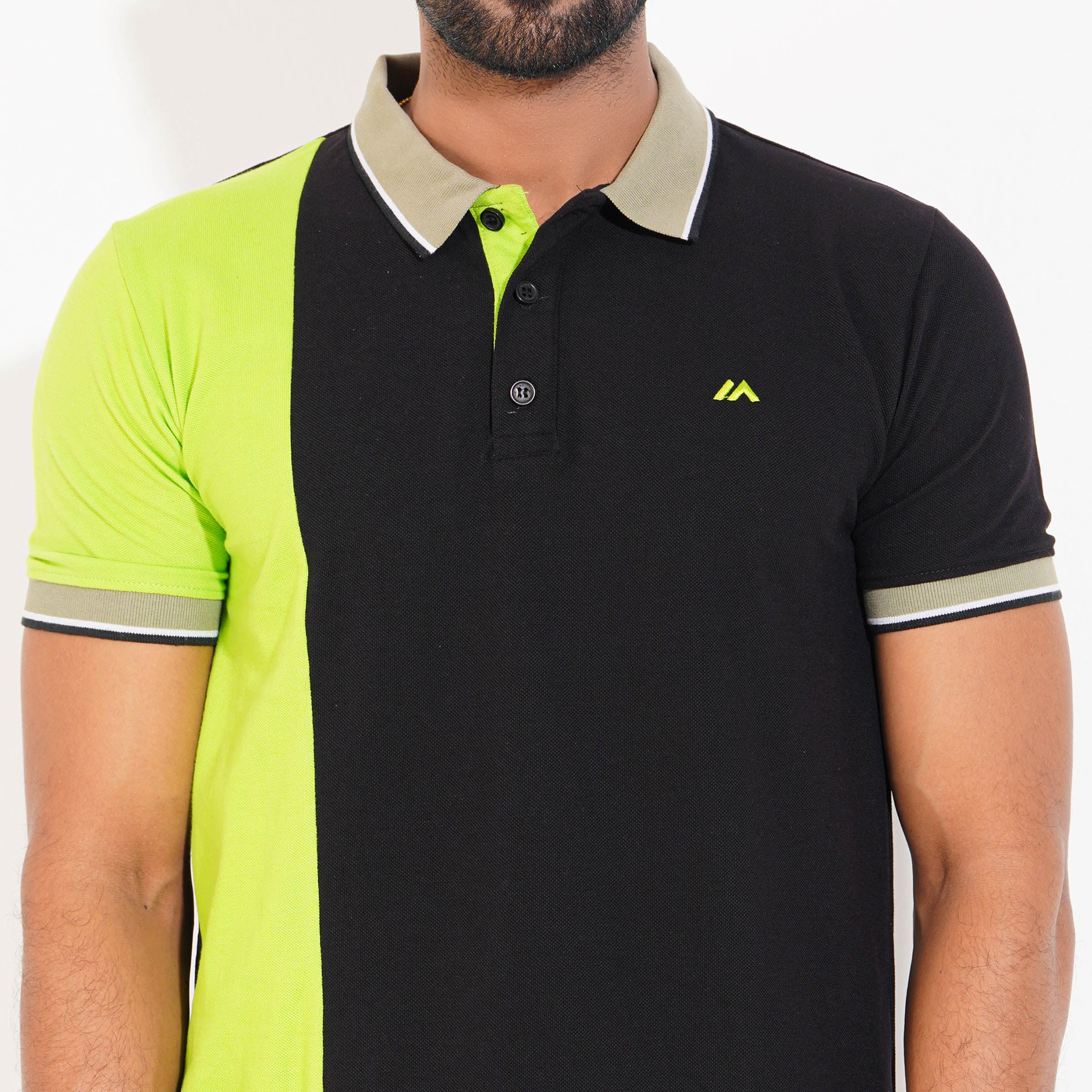 Cut & Sew Polo - lime green and black