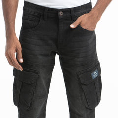 Premium Denim semi fit cargo pant - Black
