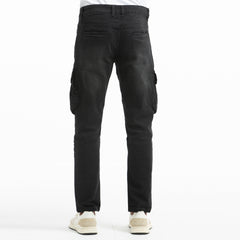 Premium Denim semi fit cargo pant - Black