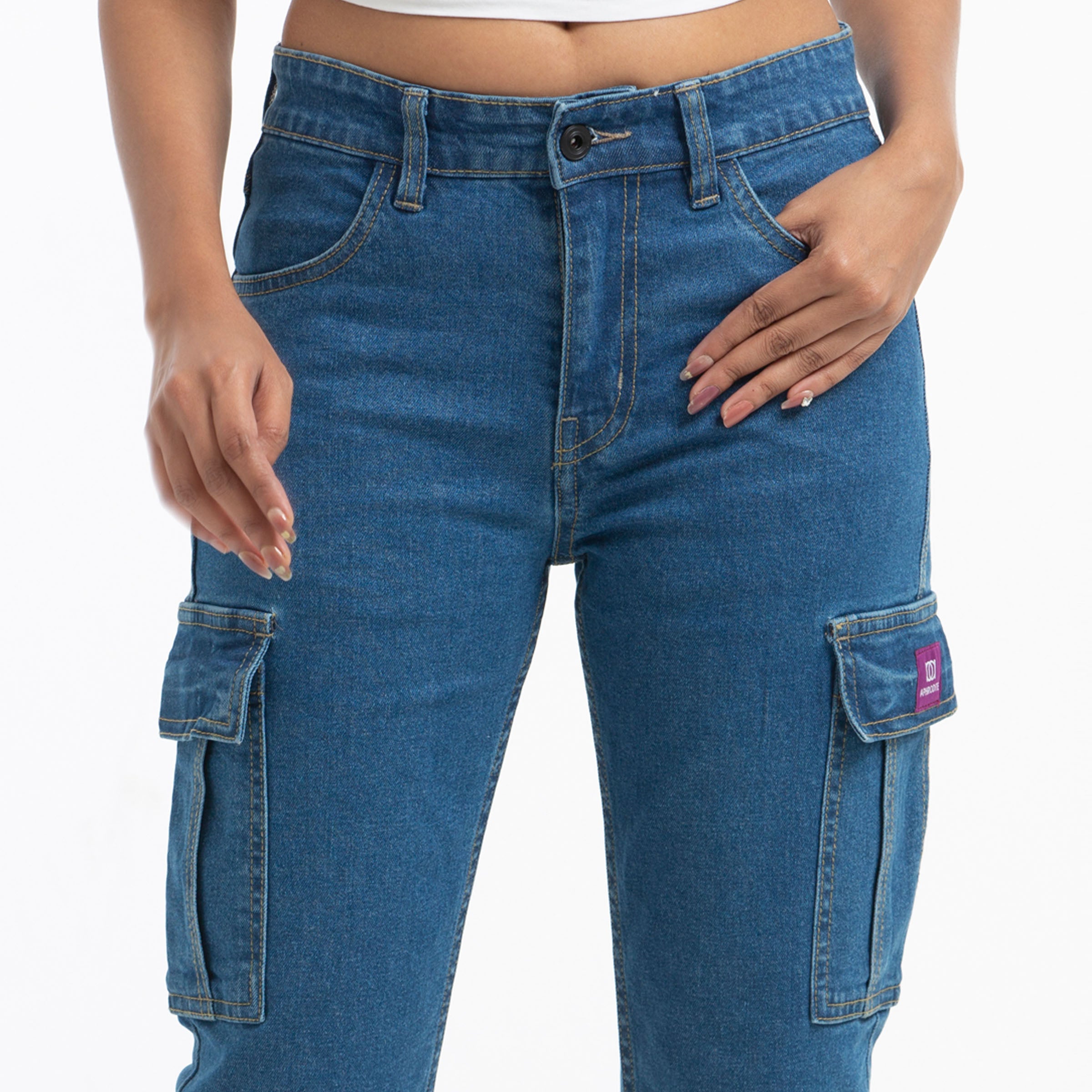 Ladies Denim Cargo Jeans Pant - Blue