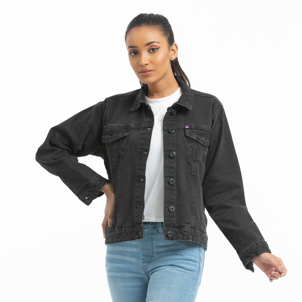 Ladies Denim jacket - Ash Black