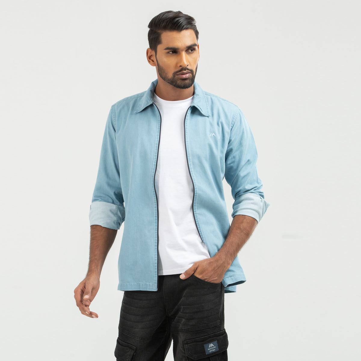 Denim Zipper Shacket Shirt  - Super Light