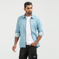 Denim Zipper Shacket Shirt  - Super Light
