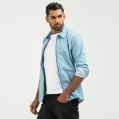 Denim Zipper Shacket Shirt  - Super Light