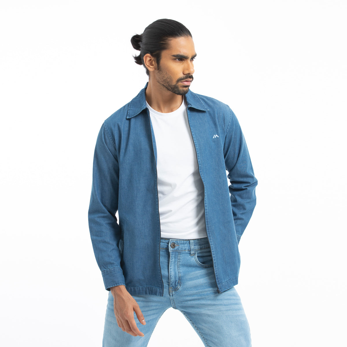 Denim Zipper Shacket Shirt  - Deep Blue