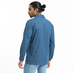 Denim Zipper Shacket Shirt  - Deep Blue