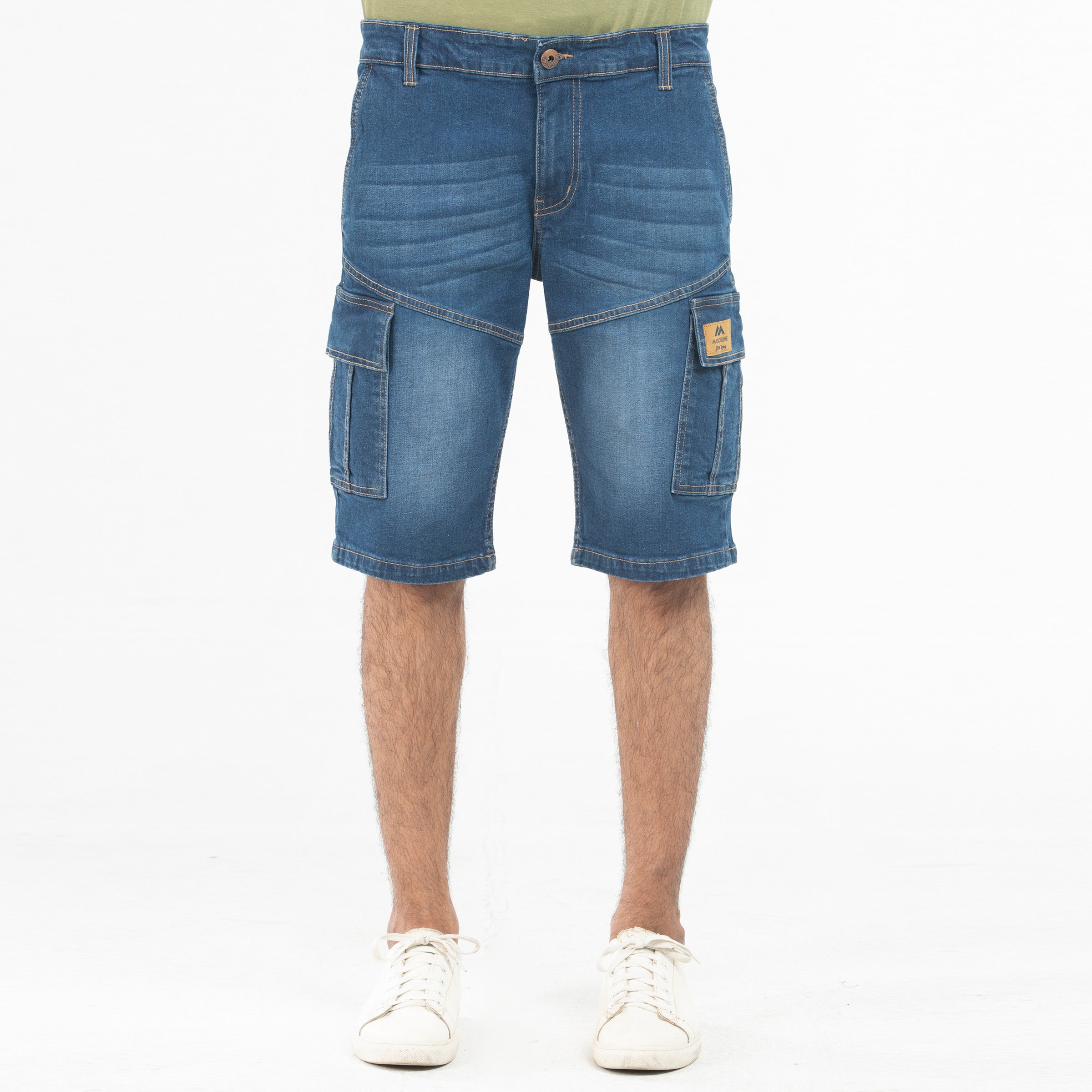 Denim Cargo Shorts - Mid Blue