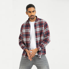 Long Sleeve Flannel Shirt - Maroon & Navy