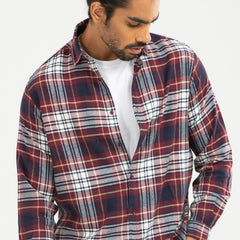 Long Sleeve Flannel Shirt - Maroon & Navy