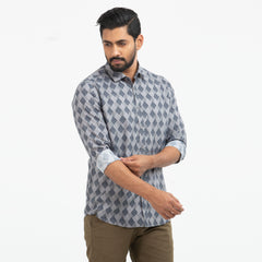 Printed Casual Full Shirt - Gray & Navy
