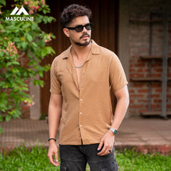 Havana Collar Crepe Shirt - Brown