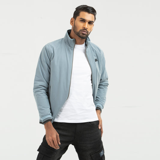 Taffeta High Neck Jacket- Mid Blue