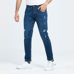 Ripped Comfort Stretch Semi Fit Jeans - Mid blue
