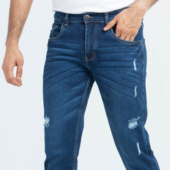 Ripped Comfort Stretch Semi Fit Jeans - Mid blue