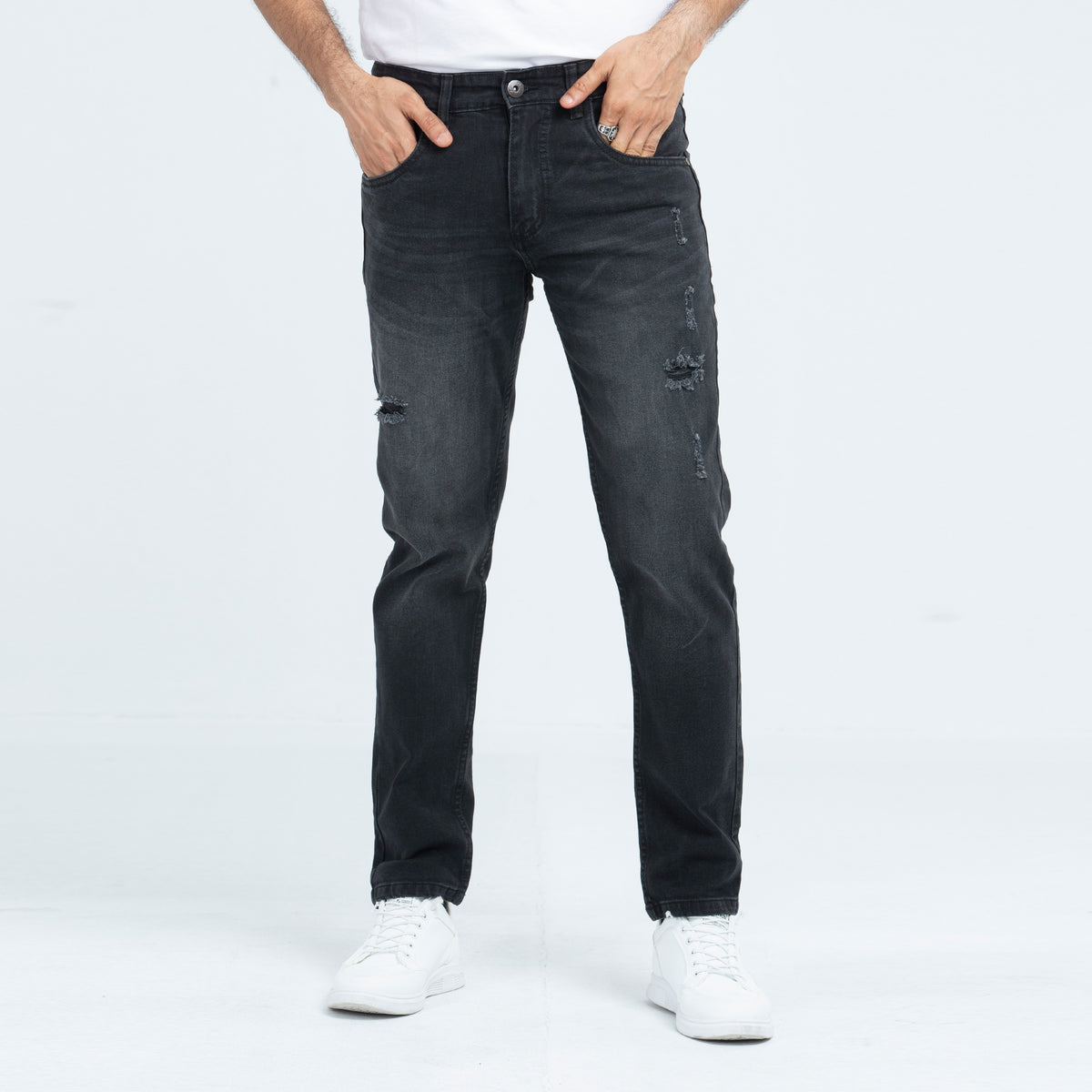 Ripped Comfort Stretch Semi Fit Jeans - Black