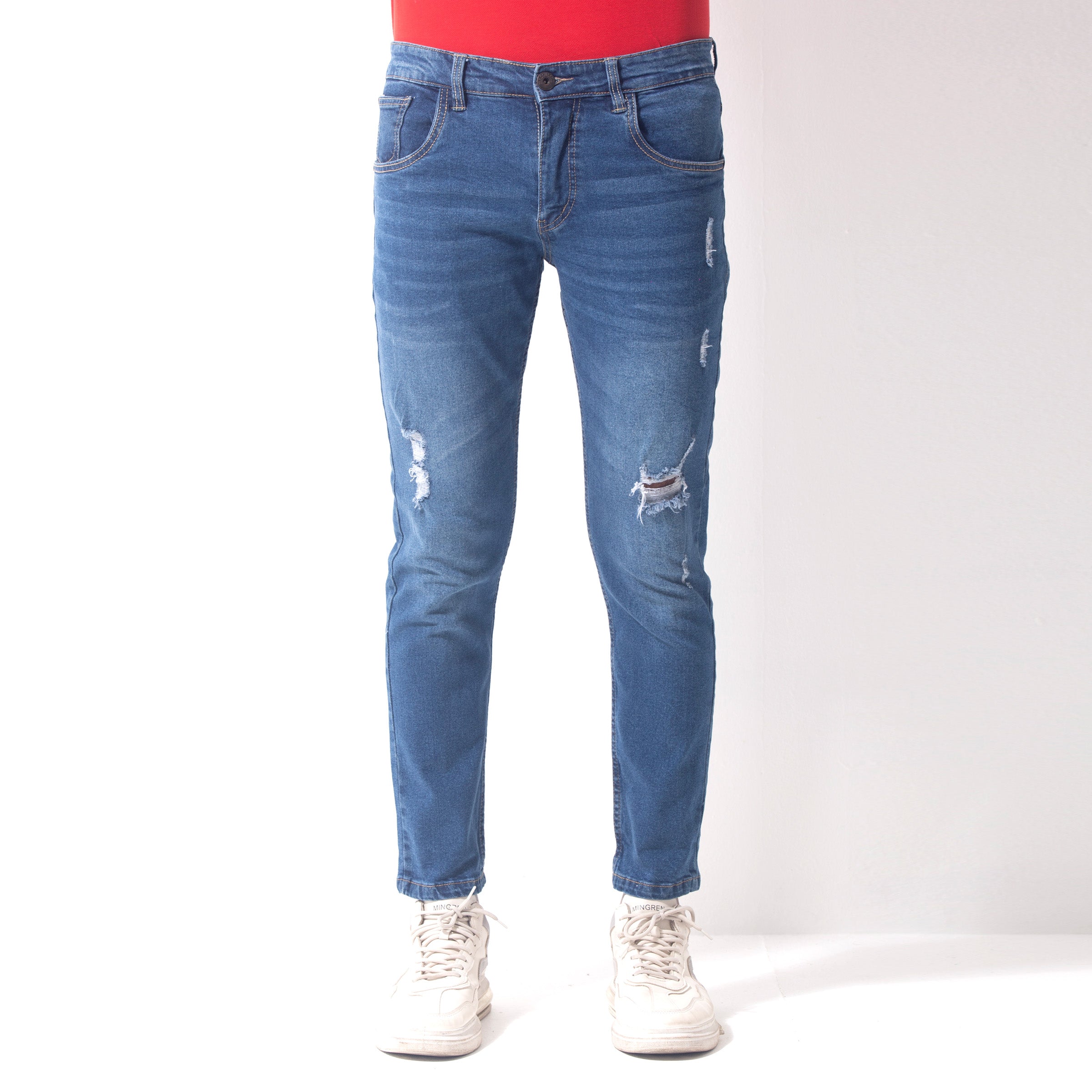 Stretchable Ripped Jeans Pant - Mid blue