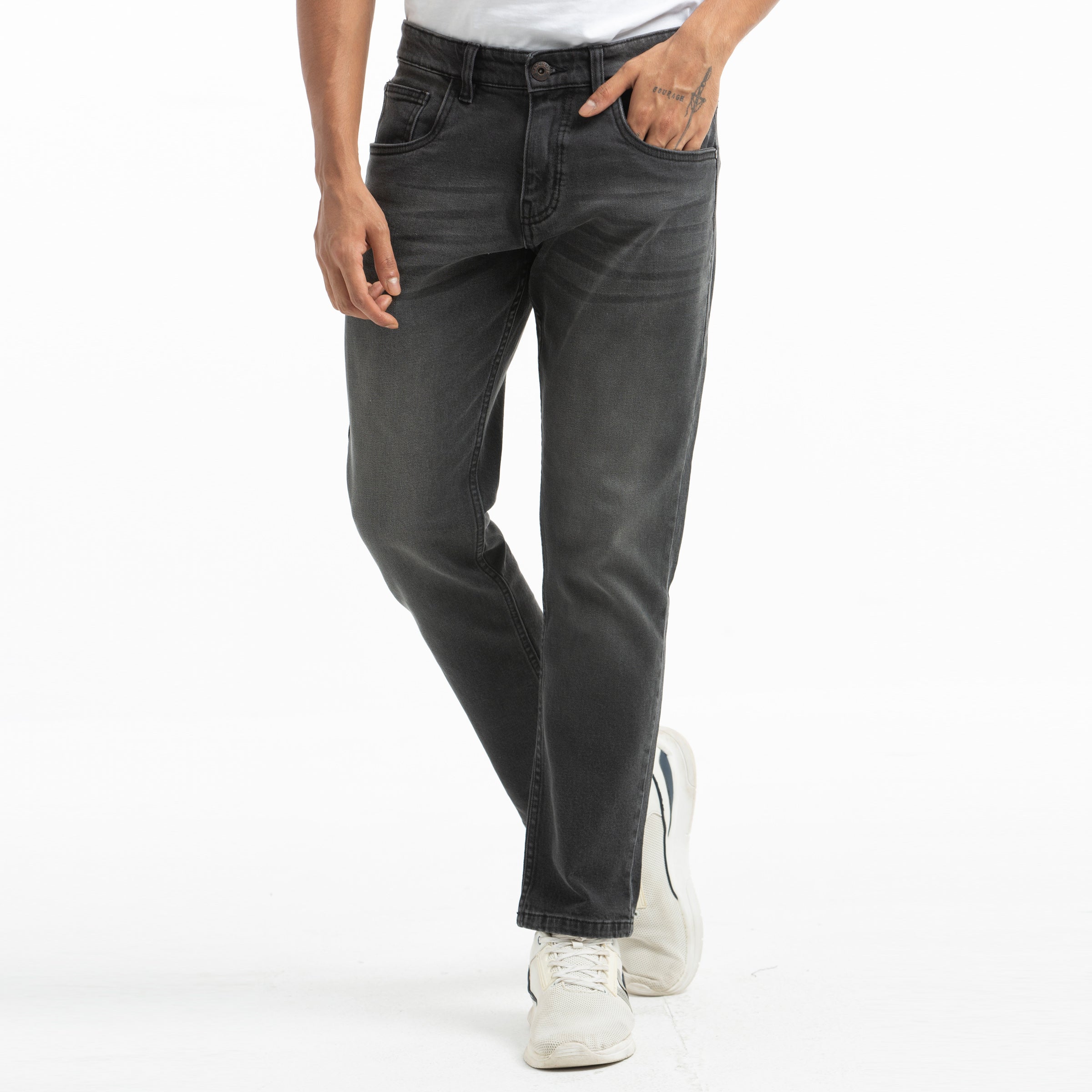Semi Fit Denim Jeans Stretchable - charcoal black