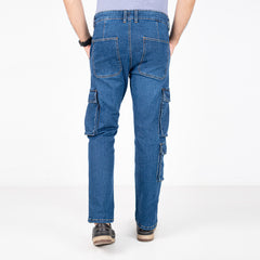 Urban7 Multi-Pocket Denim Cargo Pants - Mid Blue