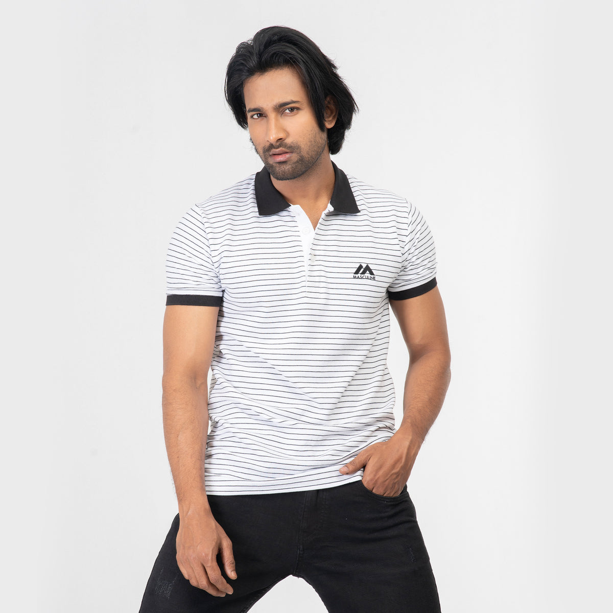 Stripe Polo Shirt - Black & White