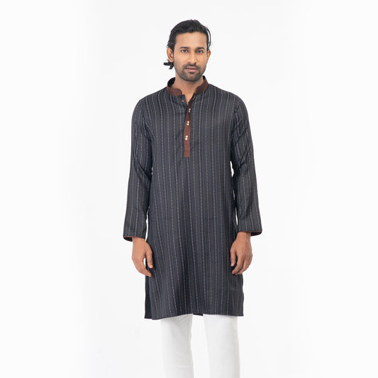 Printed Casual Panjabi - Black & Coffee