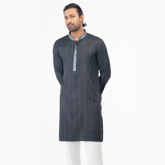 Printed Casual Panjabi - Black & Grey