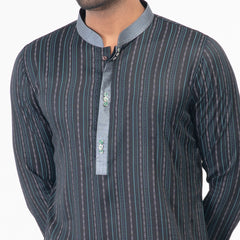 Printed Casual Panjabi - Black & Grey