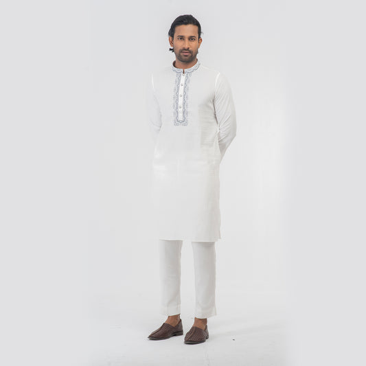 Embro Semi Fit Panjabi - White & Grey