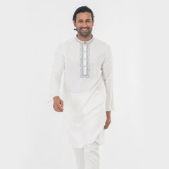 Embro Semi Fit Panjabi - White & Grey