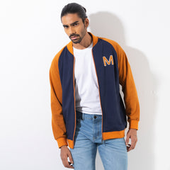 Knitted bomber jacket - Navy & mustard