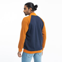 Knitted bomber jacket - Navy & mustard