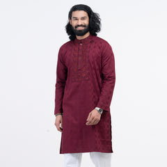 Premium Embro Semi Fit Panjabi - Maroon