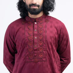 Premium Embro Semi Fit Panjabi - Maroon