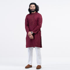 Premium Embro Semi Fit Panjabi - Maroon