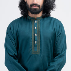 Textured Embro Semi Fit Panjabi - Green