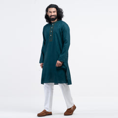 Textured Embro Semi Fit Panjabi - Green