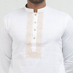 Semi Fit Casual embroidery Panjabi- White