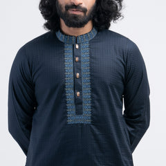 Premium Embro Semi Fit Panjabi - Navy