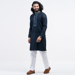 Premium Embro Semi Fit Panjabi - Navy