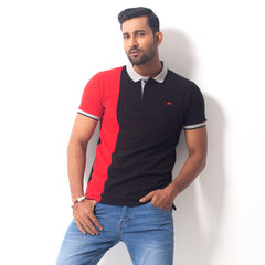 Cut & Sew Polo - Black & red