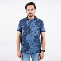 Tropical Printed polo shirt - Mid Blue