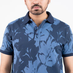 Tropical Printed polo shirt - Mid Blue