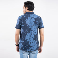 Tropical Printed polo shirt - Mid Blue