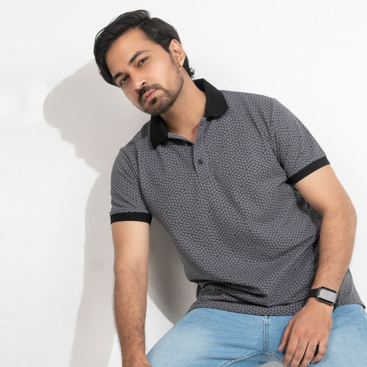 3D Rubik's Cube Printed Polo - Eagle Grey