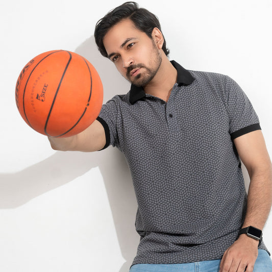 3D Rubik's Cube Printed Polo - Eagle Grey