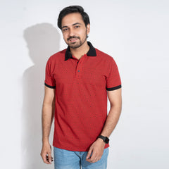 3D Rubik's Cube Printed Polo -Red